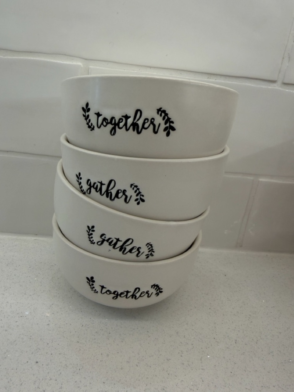White "Together/Gather" Ceramic small Serving Bowls - Set of 4